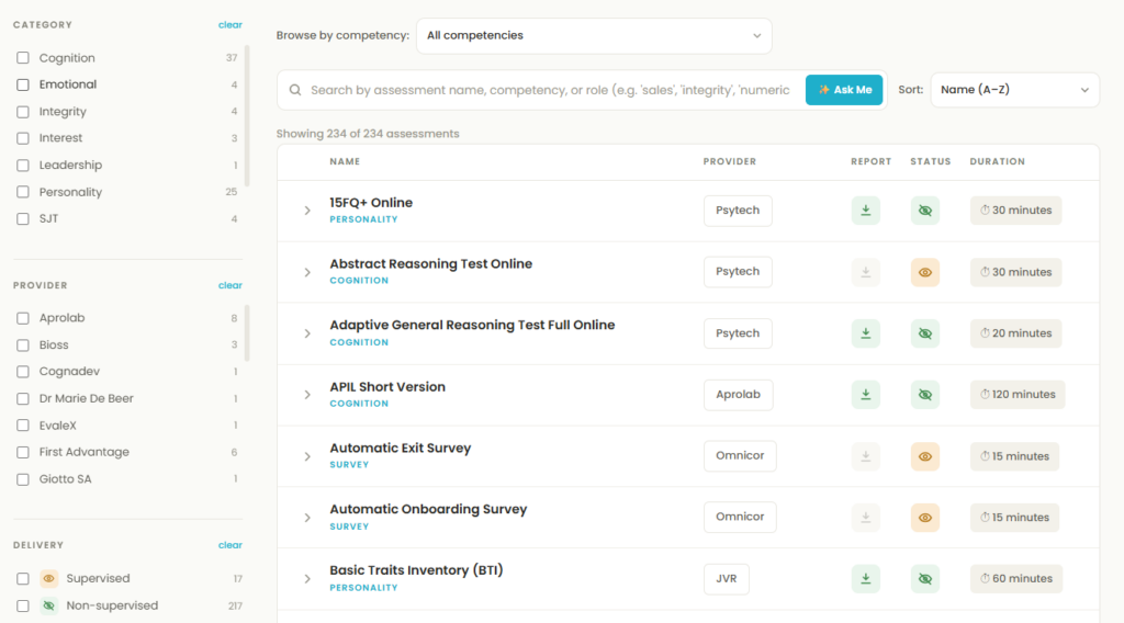 Omnicor Assessment Test Catalog